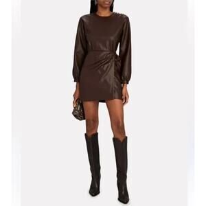 Intermix faux brown leather faux wrap long sleeve dress size 8‎